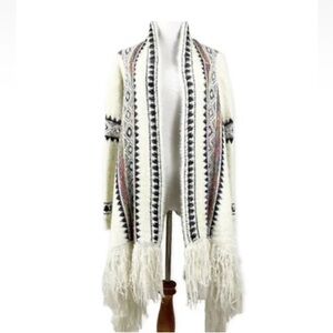 Janice Bohemian Cardigan Sweater Open Front Aztec Fringe Long Western